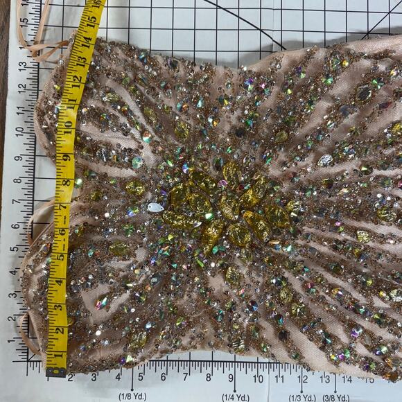 Light Peach Beaded Bodice Back Lace Up Formal Prom Pageant Dress Women 2 - Picture 8 of 12